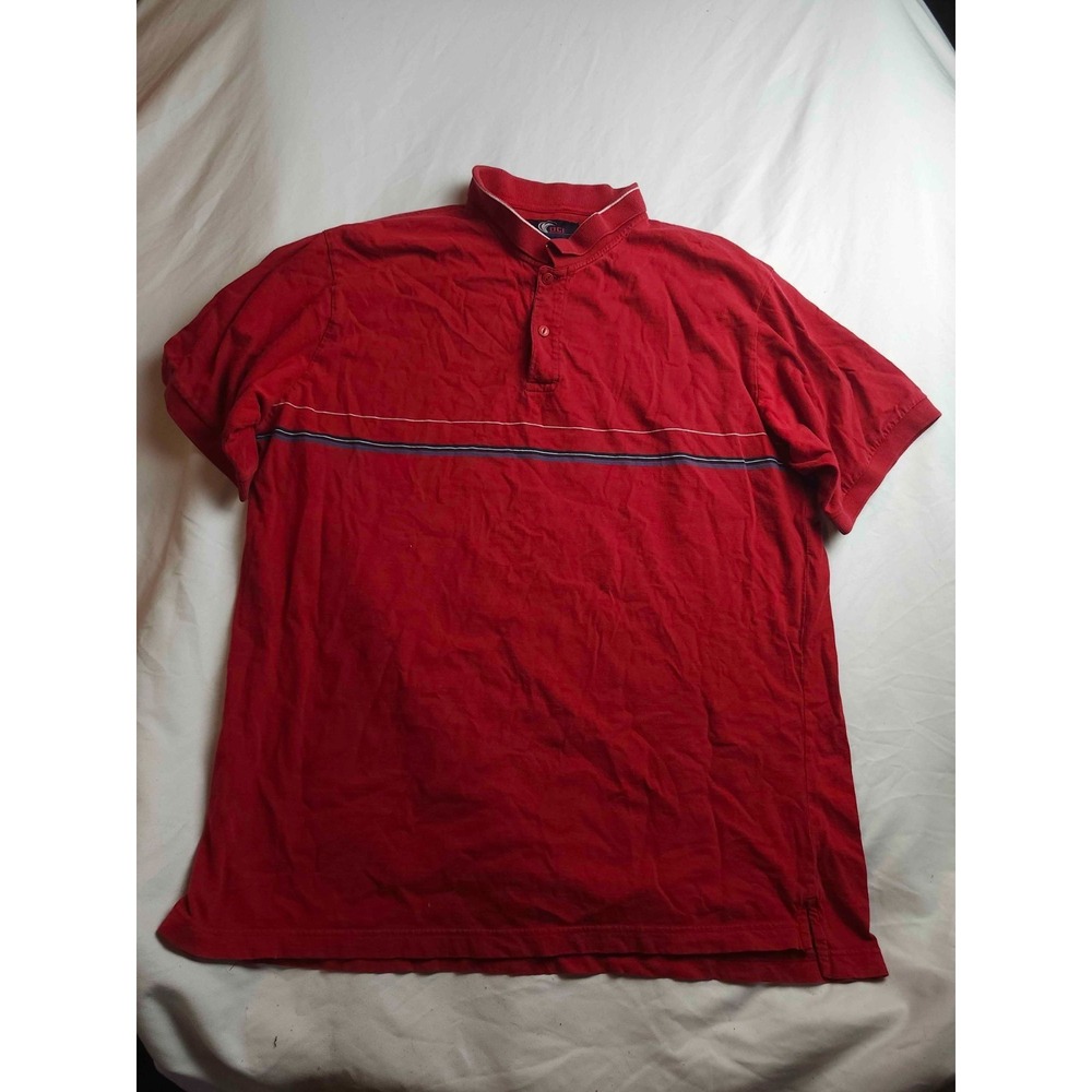 OCI Polo Shirt Mens XL Red Striped Short Sleeve Y2K Casual Golf Dad Top Retro